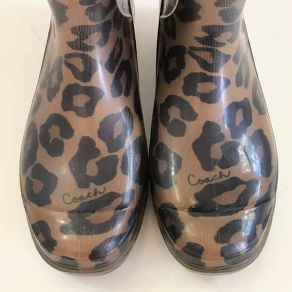 COACH Pixy Leopard Rubber Mid Calf Pull On Rain Boots Women’s Size 6 - Picture 2 of 16